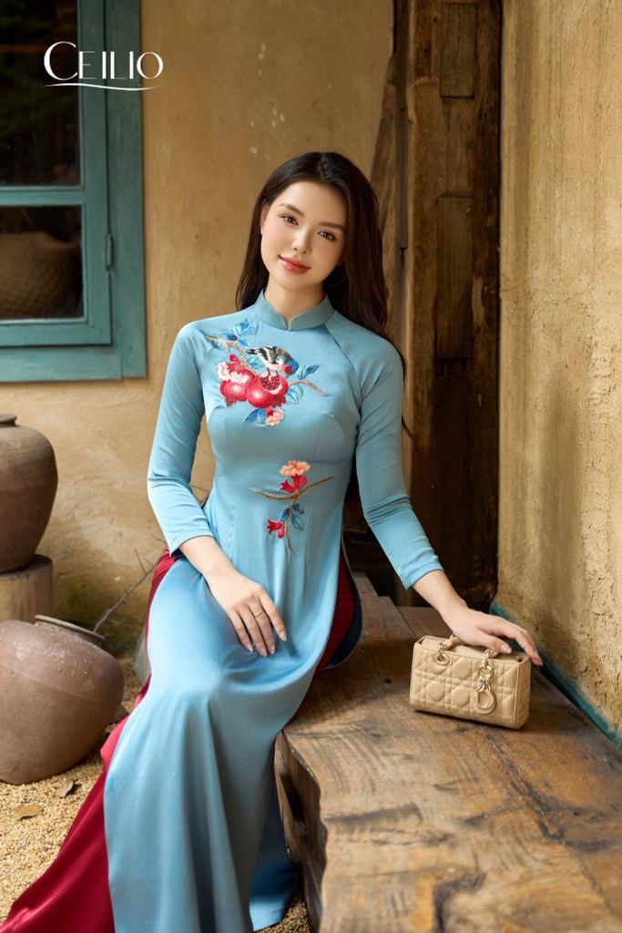 Áo dài Lựu đỏ AD520