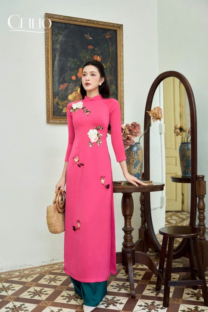 AD563 Áo Dài Hoa Mẫu Đơn