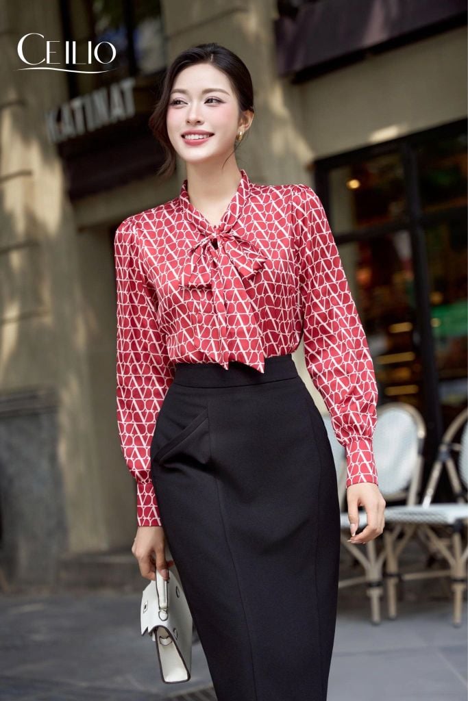 Sơ mi đỏ họa tiết SM530