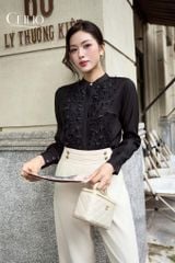 Sơ mi đen cổ tàu đính nơ SM374