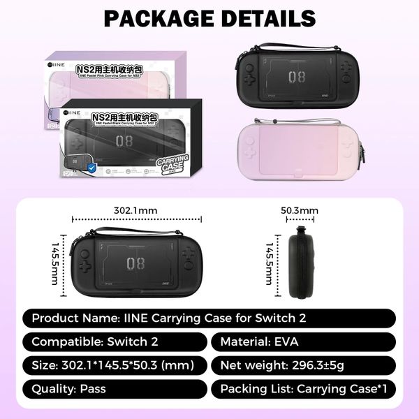 IINE Carrying Case cho Nintendo Switch 2 - Pastel Pink/ Space Black