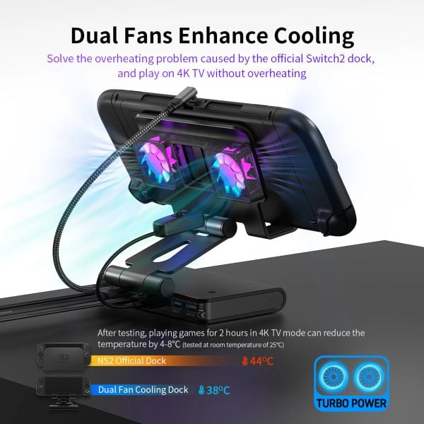 Docking Station for Switch 2,Dual Cooling Fan