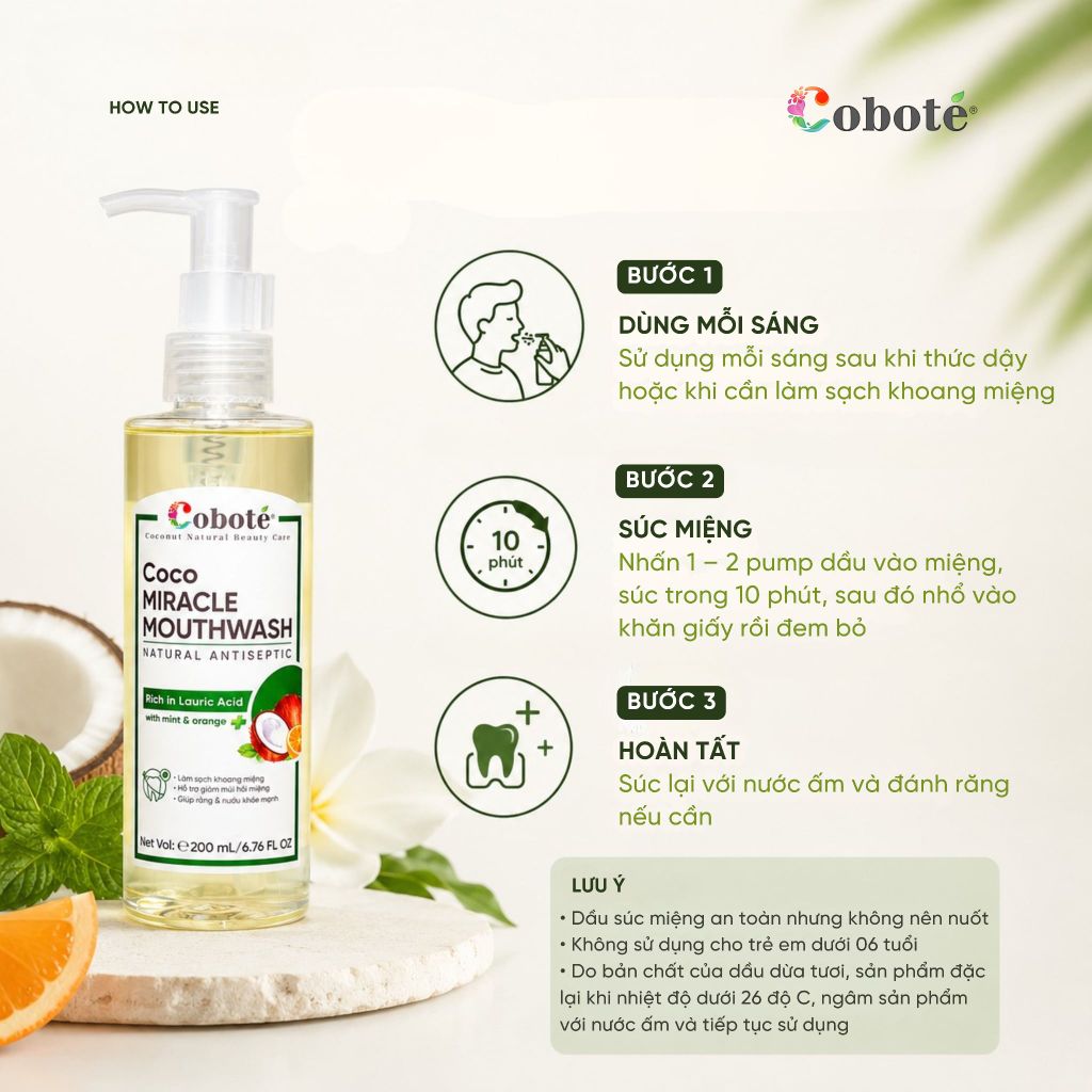DẦU SÚC MIỆNG - OIL PULLING - Coco Miracle Mouthwash  200ml