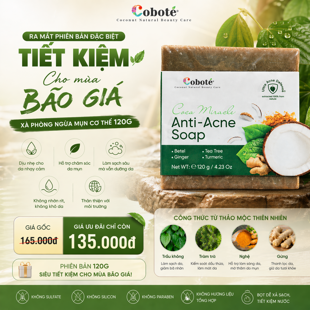 Xà Phòng Ngừa Mụn Cơ Thể 120g - Phiên Bản Tối Giản Bao Bì Tiết Kiệm