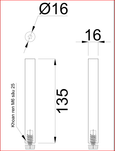 Chân sắt ren M6x25, hàng phôi Vinahardware - VNH31516 - HDMF345