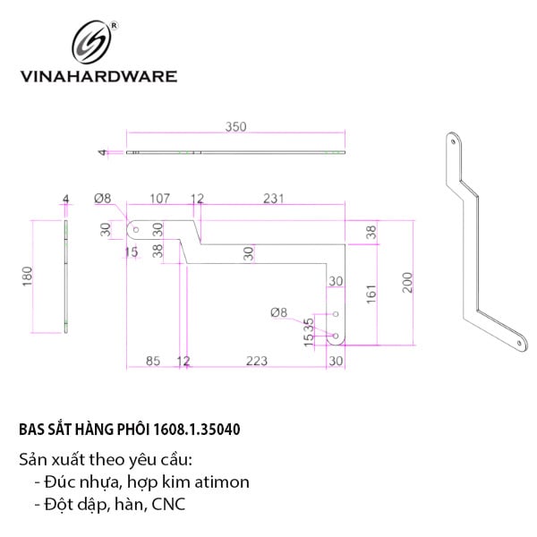 Pat (bas) sắt Vinahardware , hàng phôi - VNH350180L4