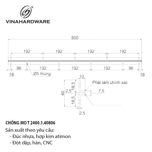 Thanh chống mo T, sơn đen Vinahardware - VNH305703