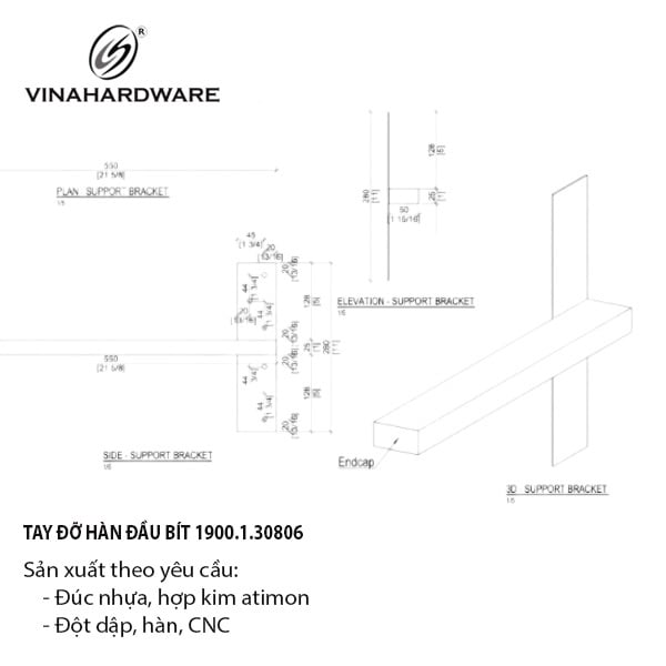 Tay đỡ hàn bít đầu Vinahardware, sơn tĩnh điện đen - VNH12304
