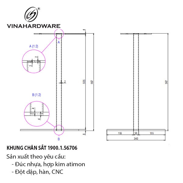 Khung chân sắt Vinahardware, sơn đen - VNH567340B