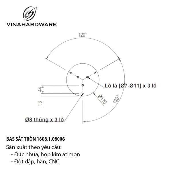 Pat ( bas) sắt tròn Vinahardware, sơn đen - VNH8003B