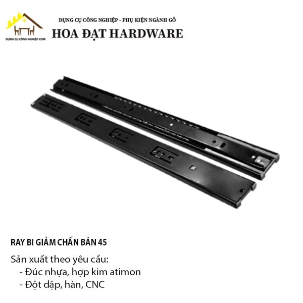 Ray bi 3 tầng giảm chấn, bản 45, màu đen ngăn hộc kéo