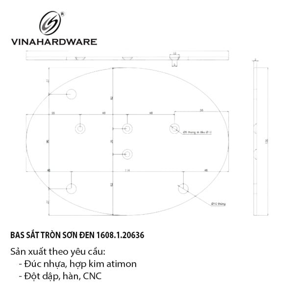 Pat (bas) sắt tròn, sơn đen mờ Vinahardware - VNH2063B