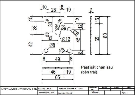 Pat ( Bas) sắt chân sau (bên trái) (80x65x3)mm, sơn trắng-VNH002377