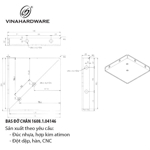 Pat (bas) đỡ chân Vinahardware, sơn đen -VNH1414B2