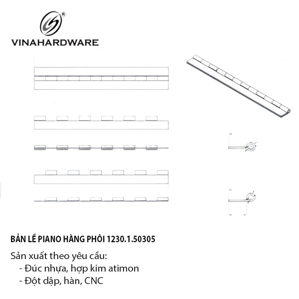 Bản lề piano bản 50mm, hàng phôi Vinahardware - VNH503052