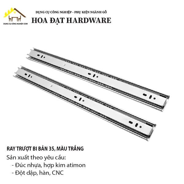 Ray trượt bi 3 tầng bản 35, màu trắng ngăn hộc kéo - Mã 1120.4.11350