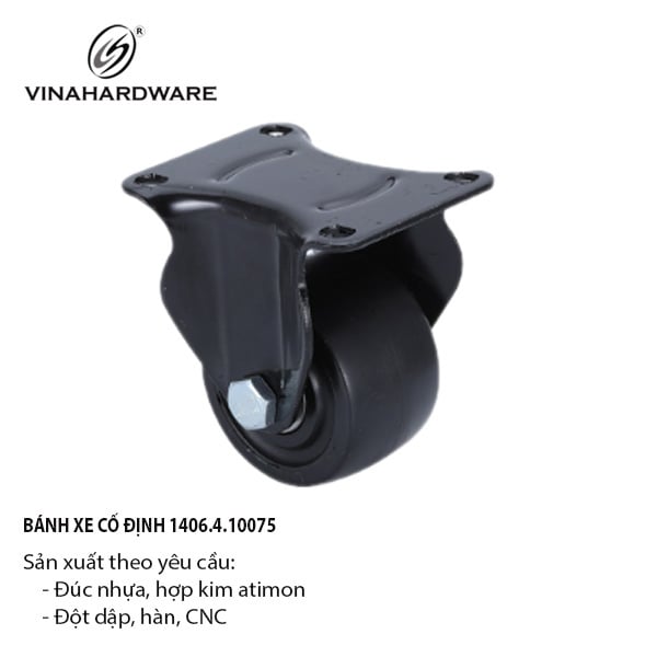 Bánh xe PIC, loại đế vuông, cố định, màu đen - CT5075CD