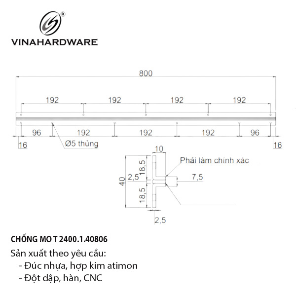 Thanh chống mo T Vinahardware, sơn đen - VNH40800B