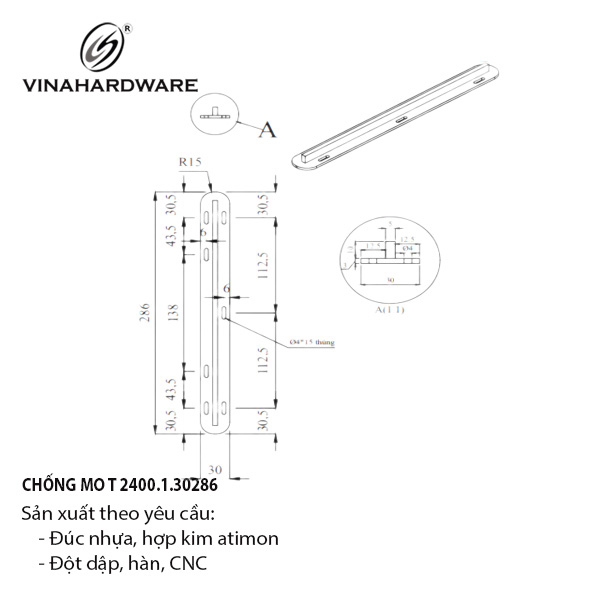 Thanh chống mo T bo đầu Vinahardware, sơn đen - VNH30286B