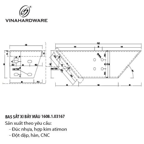 Pat (bas) sắt góc tam giác Vinahardware, xi bảy màu - VNH316853Z23