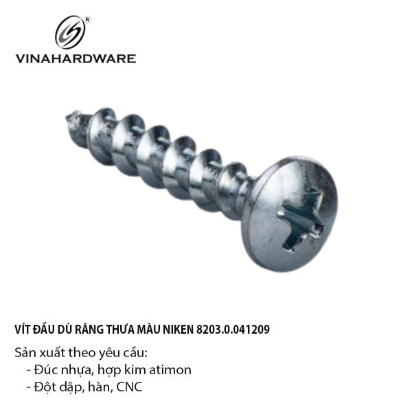 Vít đầu dù răng thưa M4, màu nikel Vinahardware - SC415N28