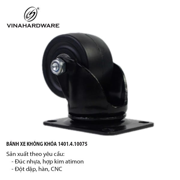Bánh xe PIC, loại đế vuông, không khóa, màu đen-CT5075KK