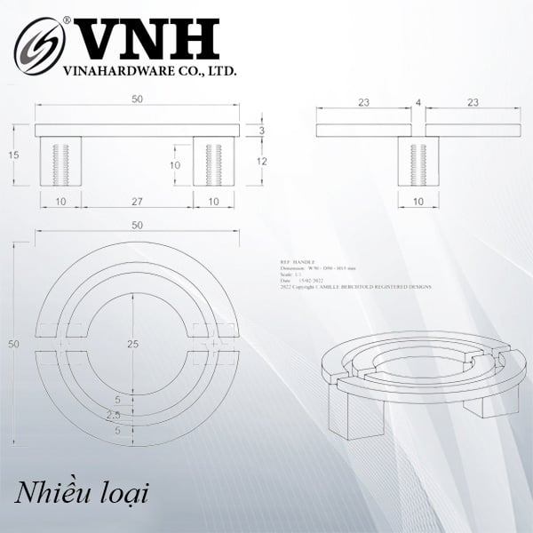 Tay nắm tròn 50x50mm, chân đế vuông, hàng phôi - 1317.1.50500