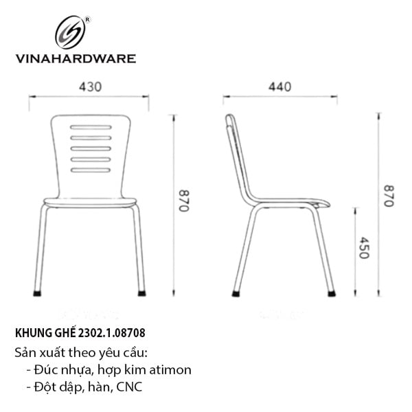 Khung ghế học sinh Vinahardware, sơn xám - VNH4387X