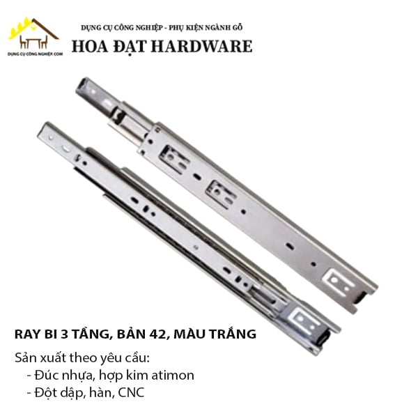Ray bi 3 tầng, bản 42, màu trắng ngăn hộc kéo