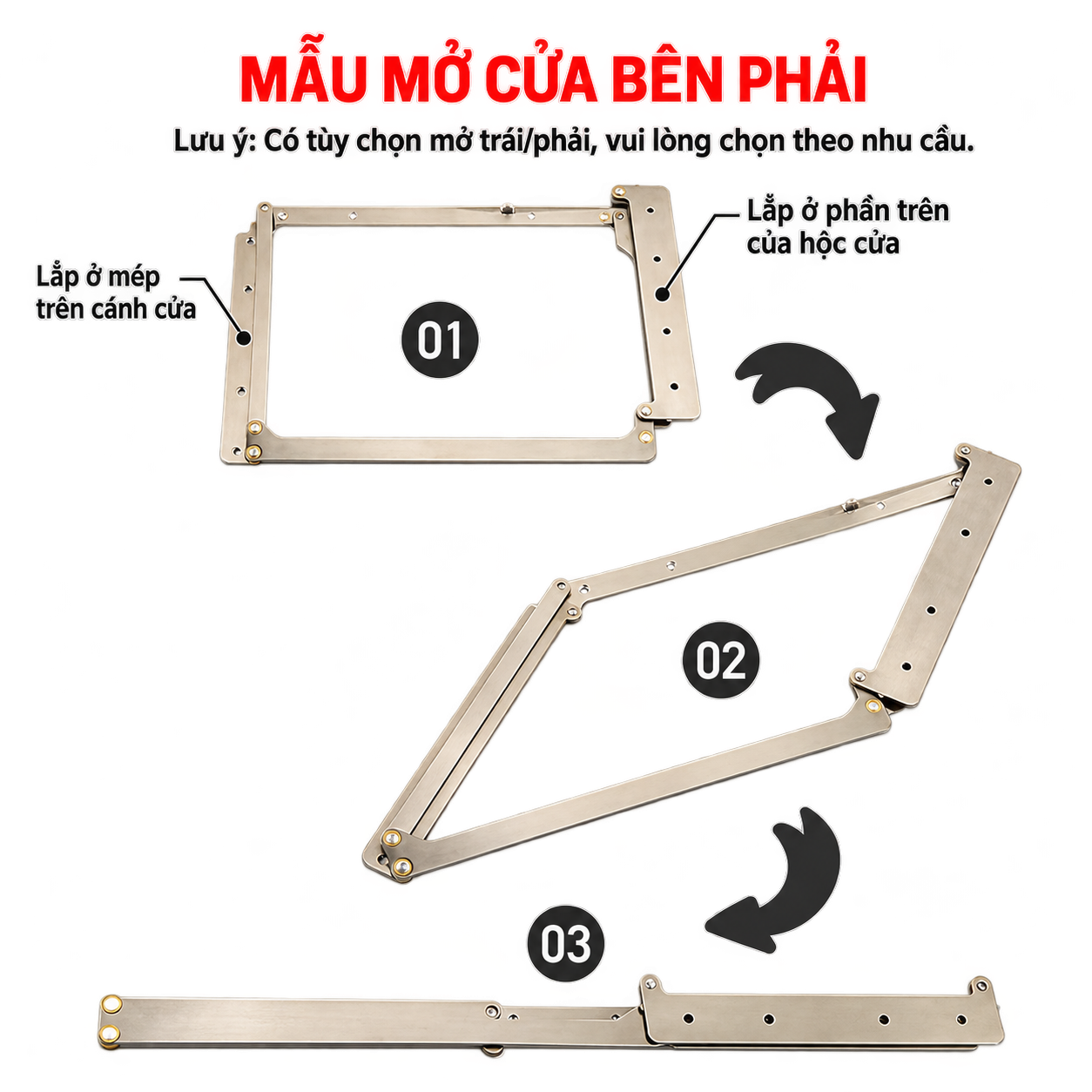 Bộ phụ kiện cửa gấp 180 độ Vinahardware, dài 700mm - VNH700180T