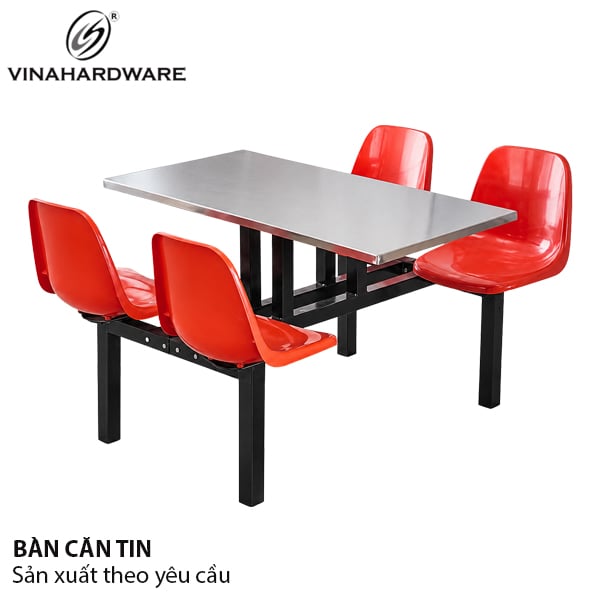 Bộ bàn ghế liền căn tin, kèm lưng tựa bằng nhựa - VNH121800