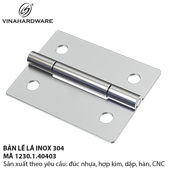Bản lề lá 4 lỗ Vinahardware, inox 304 - 1230.1.40403