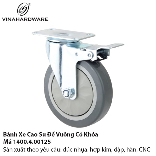 Bánh Xe Xoay Đế Vuông Khóa Bánh - Mã 1400.4.00125