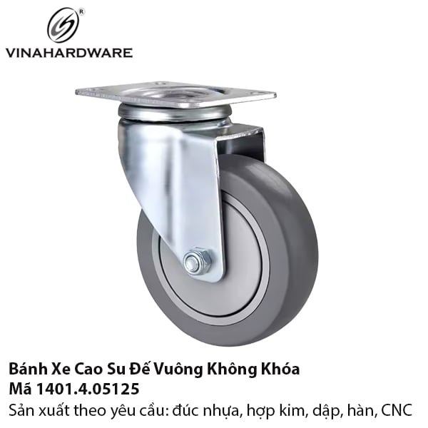 Bánh xe cao su TPR đế vuông, không khóa Vinahardware