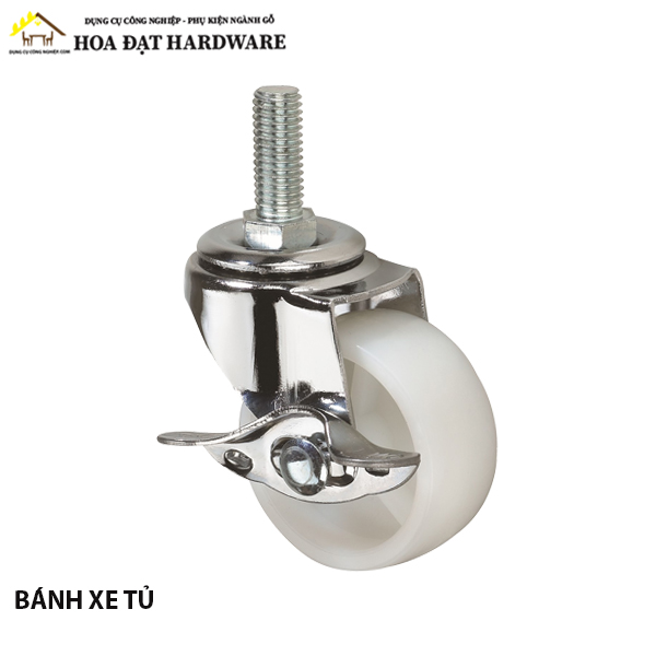 Bánh xe Vinahardware phi 50 cao su, có khóa, màu trắng sữa CT5027CK