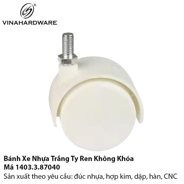 Bánh xe nhựa, tyren, không khóa, màu trắng trong - Mã 1403.3.87040