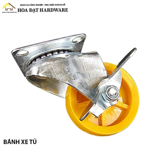 Bánh xe đẩy màu vàng đế bằng có khoá 50mm Vinahardware CT2650CK