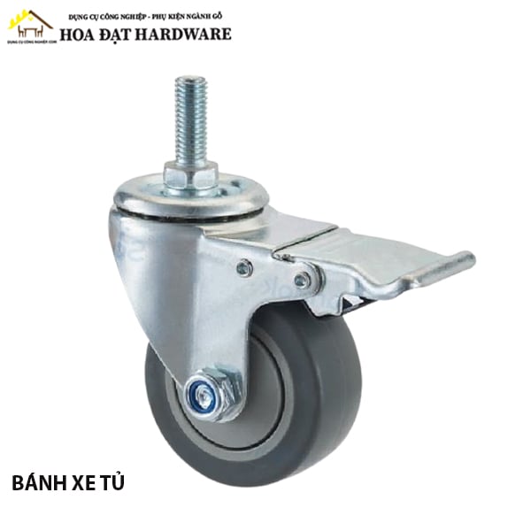 Bánh xe đẩy tyren PU xám, có khóa Vinahardware - CTPU75XCK