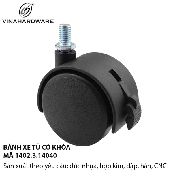 Bánh xe nhựa loại tyren có khóa - Mã 1402.3.25040