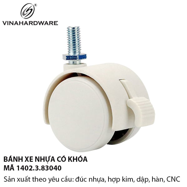 Bánh xe nhựa, tyren, có khóa, trắng trong Vinahardware