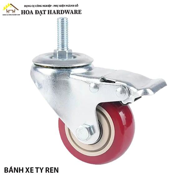 Bánh xe tyren PU đỏ mận, có khóa Vinahardware - CTPU75CK