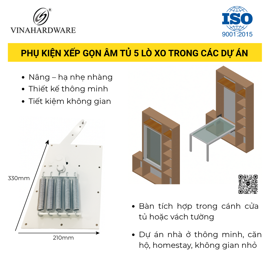 Tay nâng mặt bàn xếp gọn âm tủ 5 lò xo – Mã 2500.1.33214