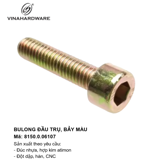 Bulong đầu trụ bảy màu, M6 Vinahardware - Mã 8150.0.06107