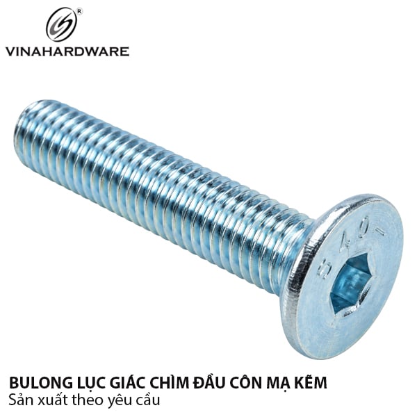 Bulong lục giác chìm đầu côn Vinahardware loại M6 xi mạ kẽm trắng xanh - HDSB314