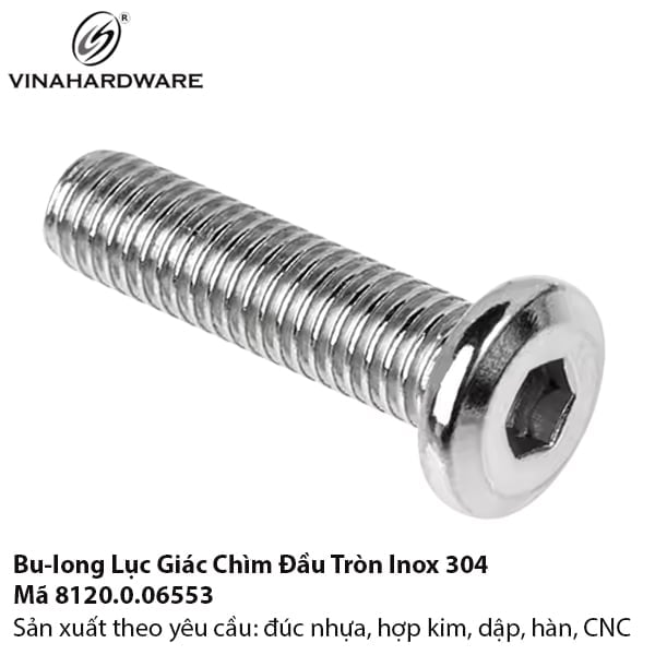 Bulong lục giác chìm M8 Vinahardware, inox 304 - HDSB305