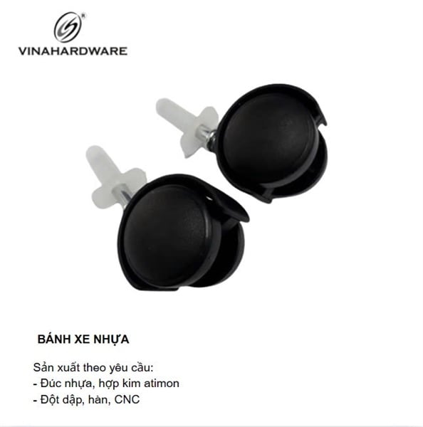 Bánh xe nhựa, loại tyren trơn, có khóa, màu đen Vinahardware - CT8238CK