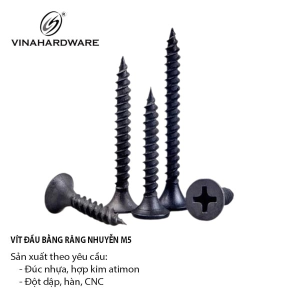 Vít đầu bằng răng nhuyễn M5, màu đen Vinahardware - ZS540B