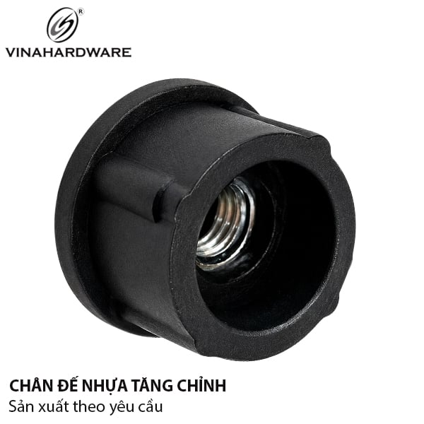 Nắp chụp đế nhựa chân tăng chỉnh Vinahardware phi 25mm, tán M8 gân thẳng, màu đen - VNH2584