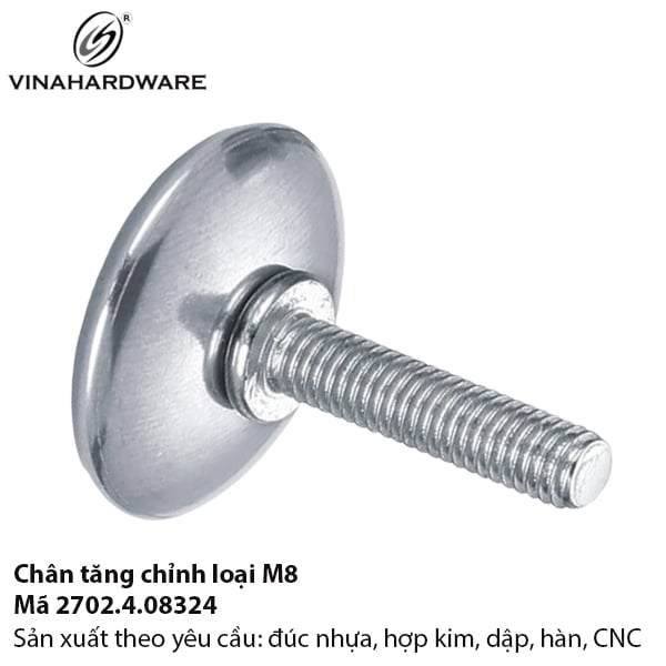 Bulong chân tăng chỉnh M8 Vinahardware, màu trắng - Mã 2702.4.08324