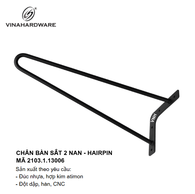 Chân bàn sắt 2 nan láp đặt cố định - Chân Hairpin – Mã 2103.1.15006 | Vinahardware